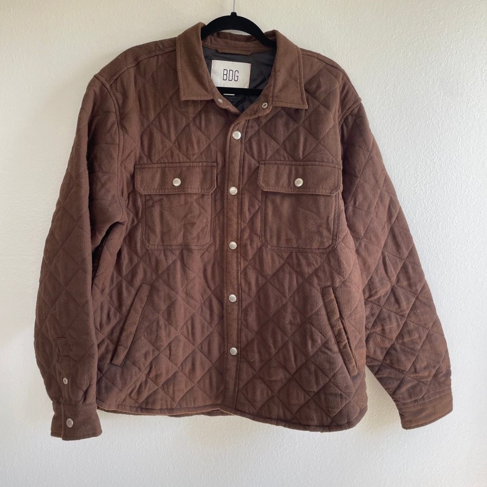 BDG Quilted Shirt Jacket Size Medium Brown Snap Front Padded Workwear Utiity